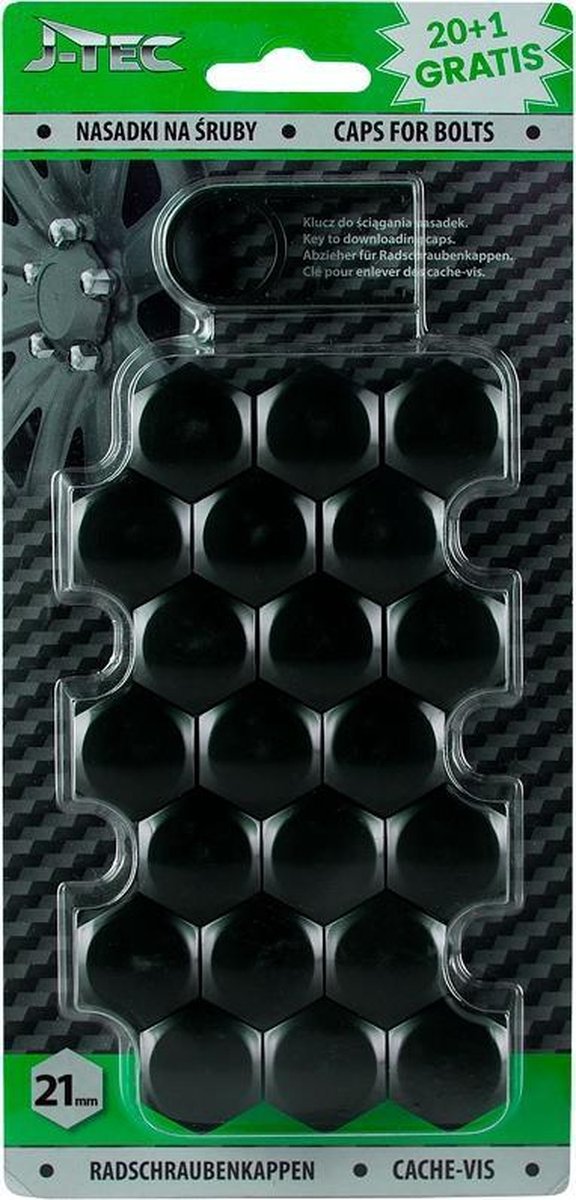 J-tec Wielmoerkapjes 21 Mm Synthetisch Zwart 20+1 Stuks