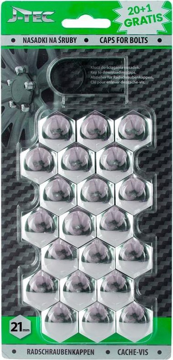 J-tec Wielmoerkapjes 21 Mm Synthetisch Chroom 20+1 Stuks