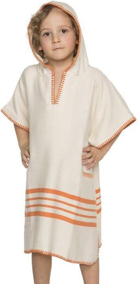 Kinder Strandponcho Natural Orange - Leeftijd 4-5 Jaar - Jongens/meisjes/unisex Pasvorm - Poncho Handdoek Voor Kinderen Met Capuchon - Zwemponcho - Badcape