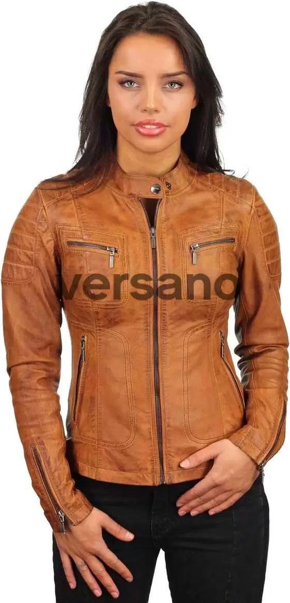 Versano Miami Leren Dames Bikerjack Dames Jas XXL - Cognac