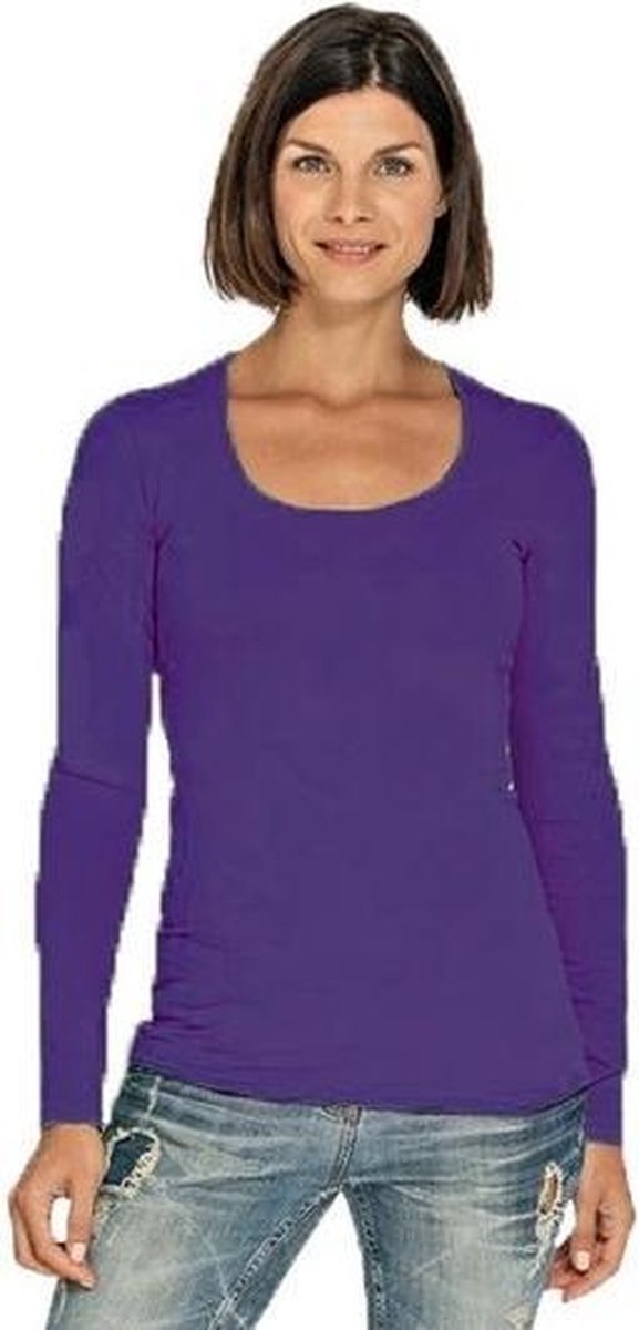 Bodyfit dames shirt lange mouwen/longsleeve paars - Dameskleding basic shirts M (38)