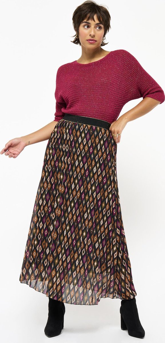 Lange rok met retroprint - Zwart