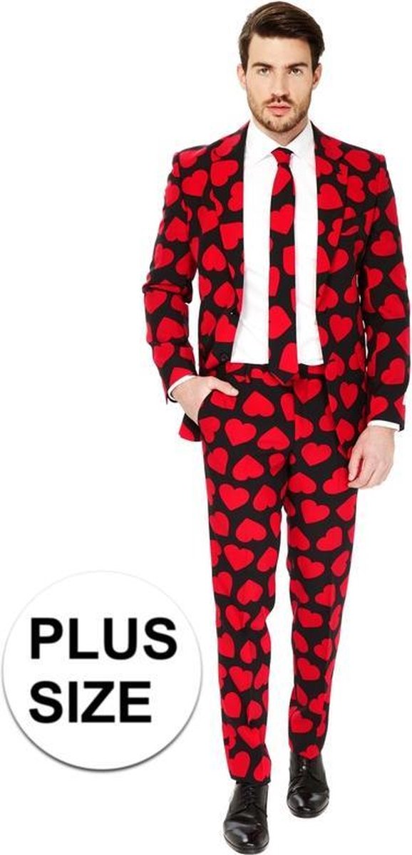 Grote maten heren kostuum King Of Hearts rode hartjes/harten - Opposuits pak - Verkleedkleding/Carnavalskleding 56 (3XL)