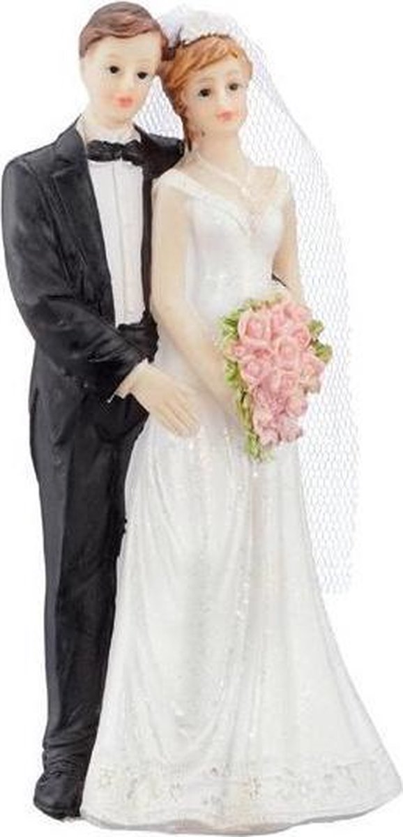 Trouwfiguurtjes bruidspaar romantisch taart decoratie 15cm - bruiloft taarttopper figuurtjes