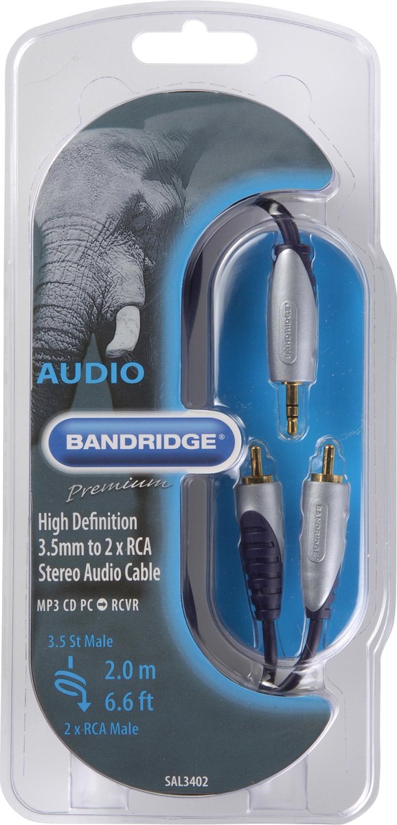 Bandridge SAL3402 Stereo Audiokabel 3.5 Mm Male - 2x Rca Male 2.00 M Zwart