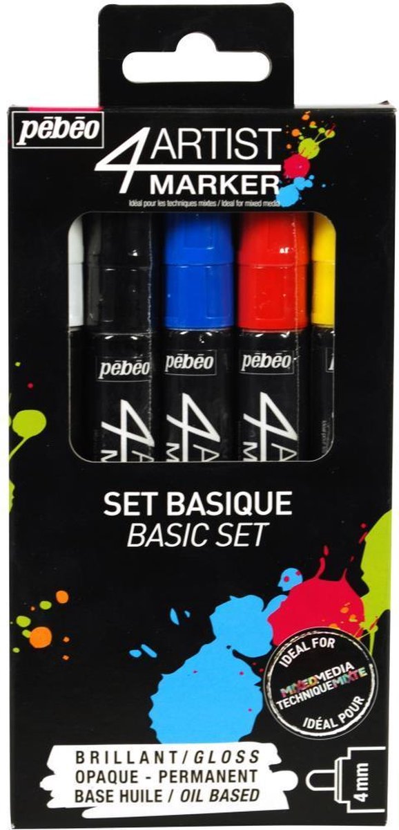 Pebeo - 4Artist Markers 4.0mm - Basis Kleuren- set 5 stuks