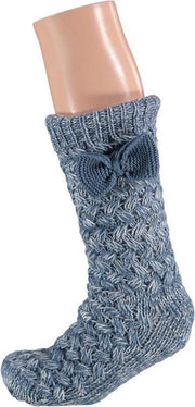 HomeSocks Antislip Gebreid Chenille met strik | Jeans Blauw