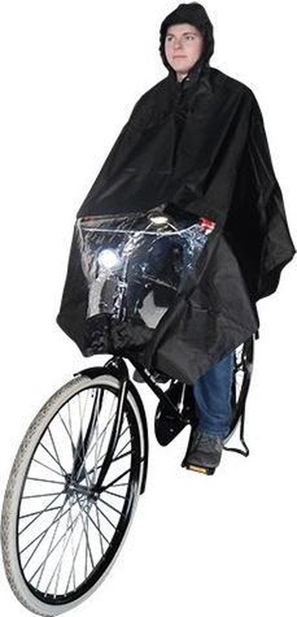 Poncho Regenponcho - Fietsponcho Fiets - Koplampproof Transparant - One Size - Unisex Zwart - Sport-Plein