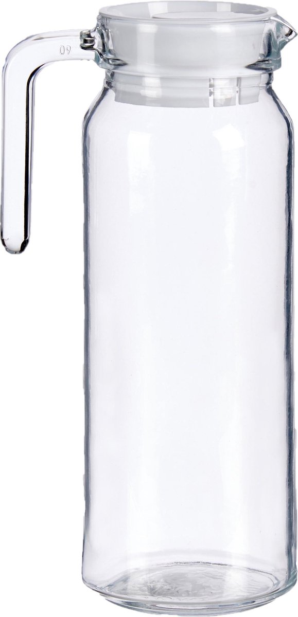Glazen schenkkan/karaf met deksel 1 liter 14 x 22 cm - Sapkannen/waterkannen/schenkkannen