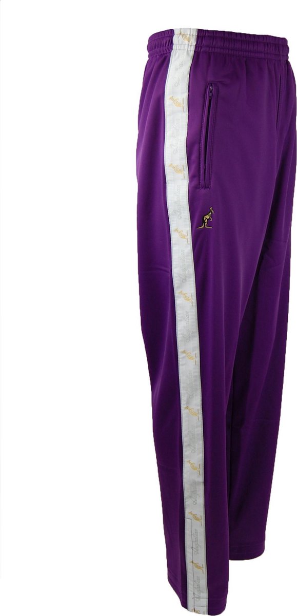 Australian broek met witte bies paars en 2 ritsen maat 4XS/38