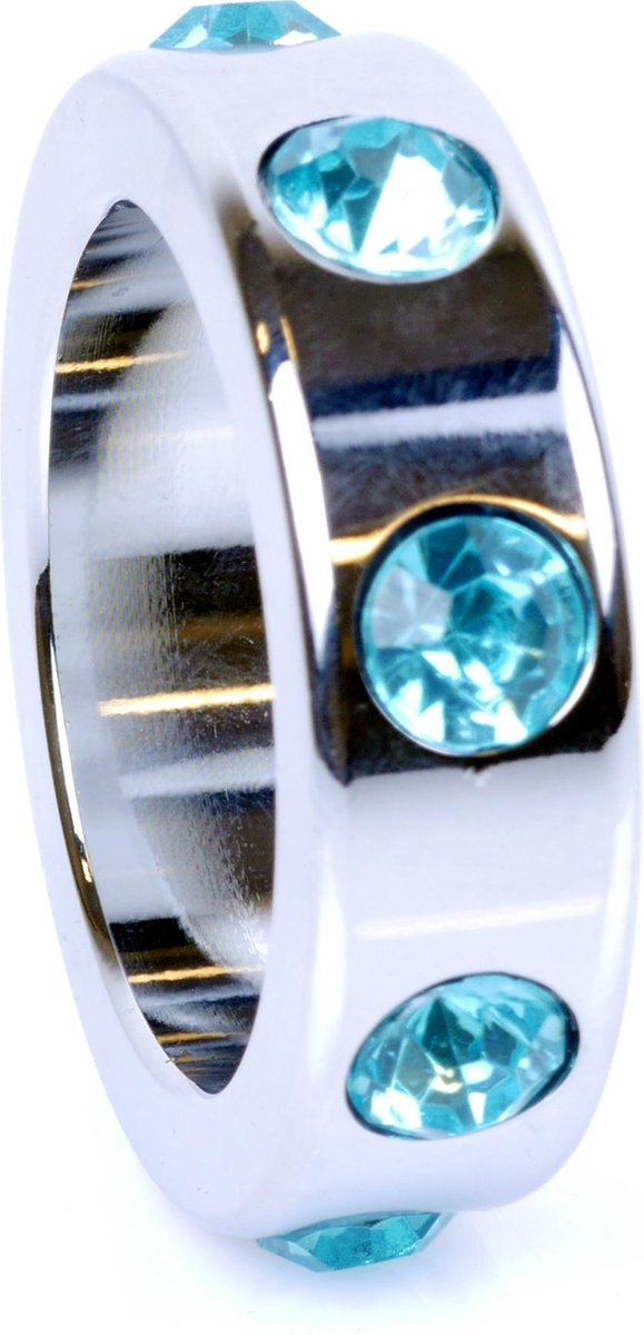 Bossoftoys - Steel small cockring - Blue diamond stones - 64-00005 - 5