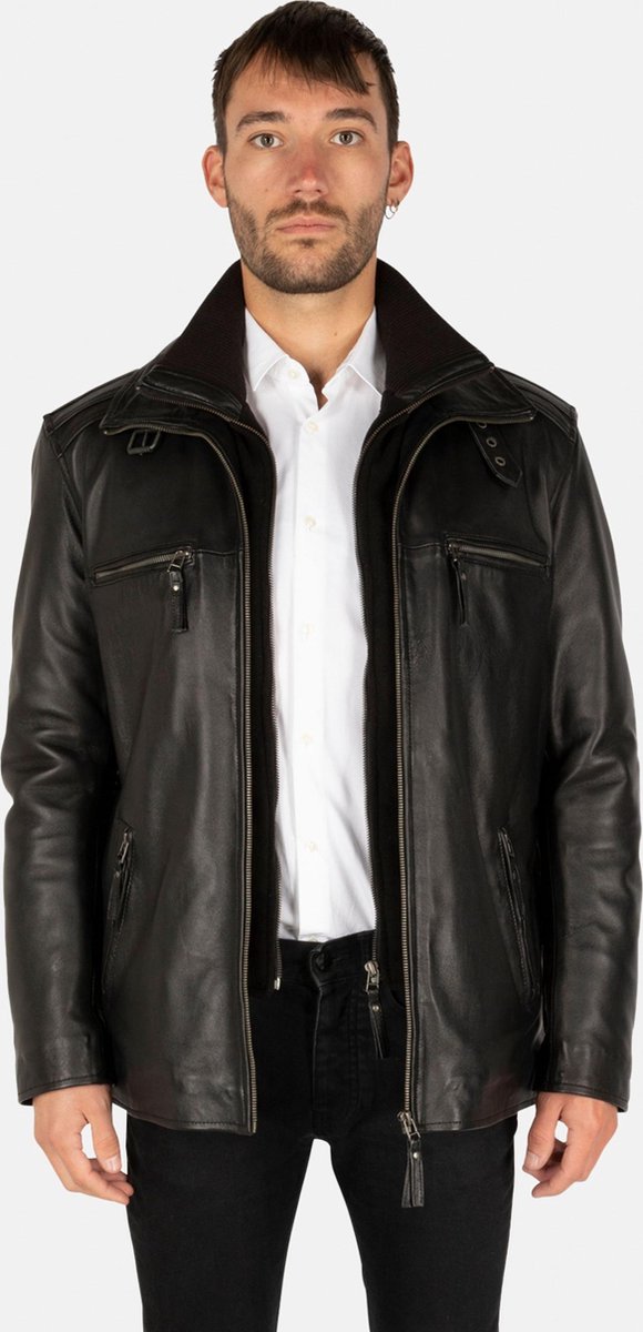 FLEX  Leren Parka -  Heren Jas - Zwart - Maat 4XL