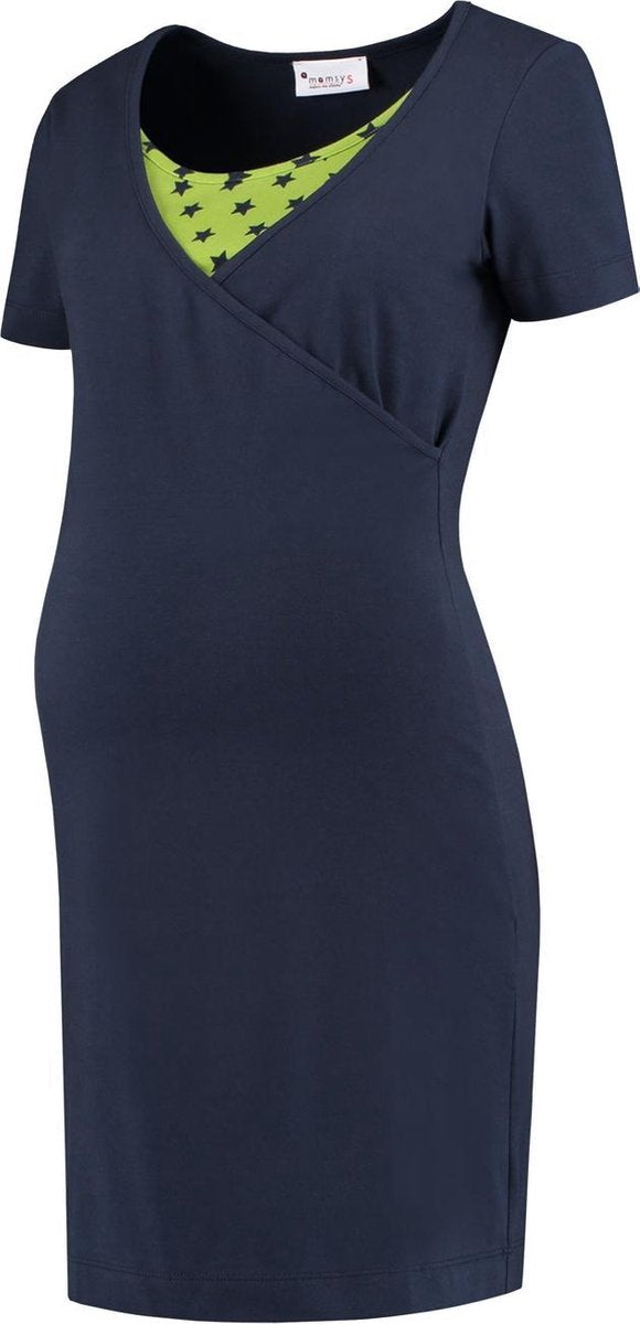 Zwangerschaps Homewear Dress Dark Blue/Star(xs)