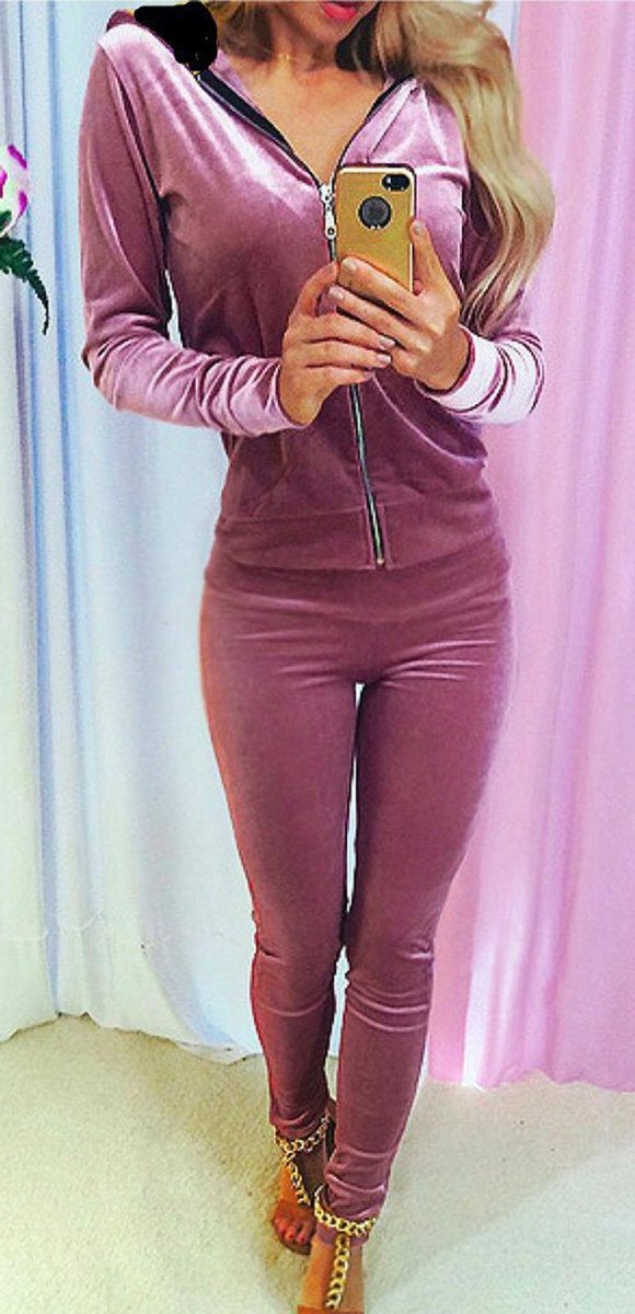 Huispak - huispyjama - roze - fluweel - comfortabel en elastisch