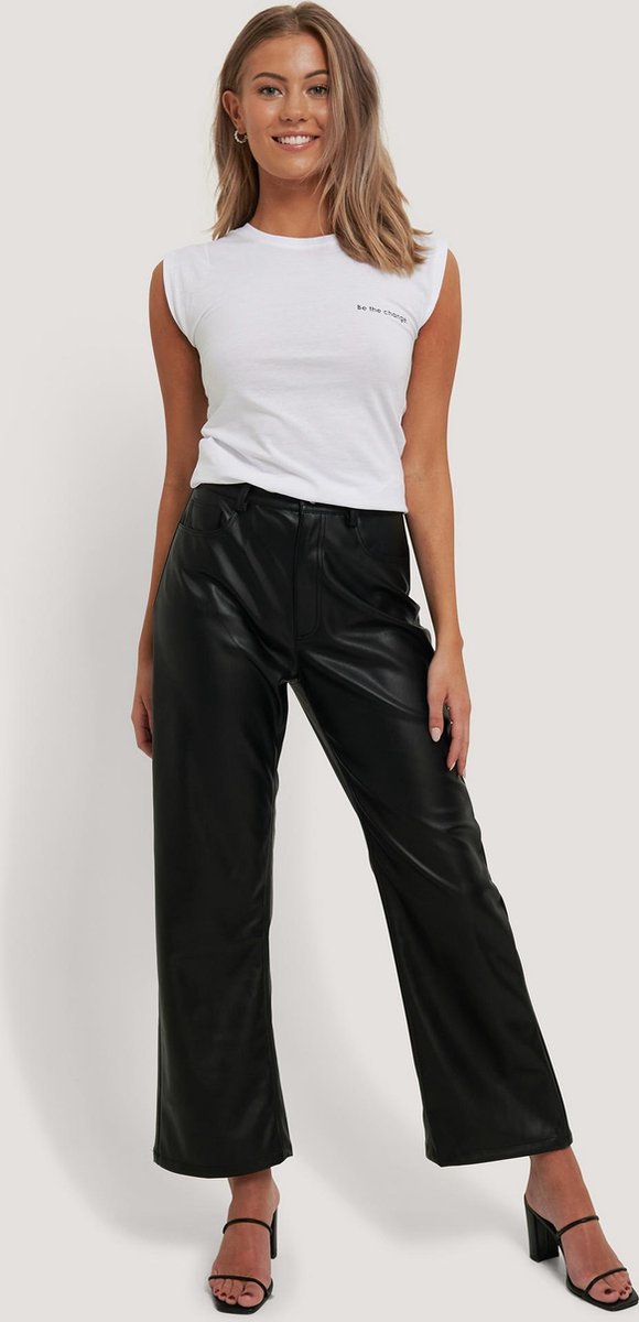 NA-KD Cap Sleeve Fitted Jersey Vrouwen Top - White - Maat L