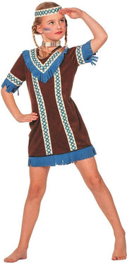 """Indianenkostuum met blauwe franjes voor meisjes - Kinderkostuums - 128-140"""