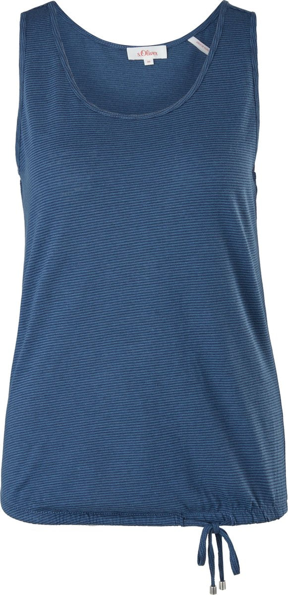 s.Oliver Top Dames Mouwloos - Gestreept - Brede Schouderbandjes - Lage Uitsparing - Blauw - Maat XS (34)