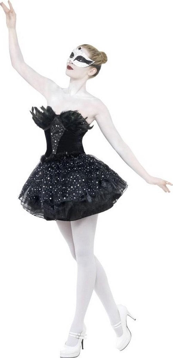 Black Swan kostuum | Zwart ballerina jurkje met veren maat S (36-38)