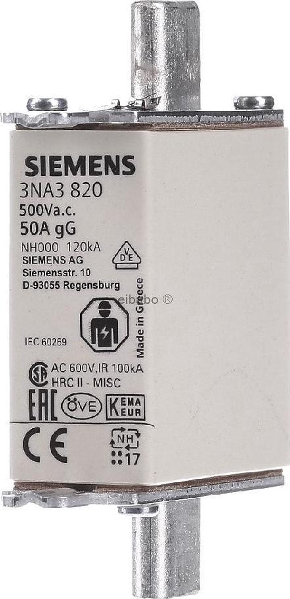 Siemens 3NA3820 NH-zekering Afmeting zekering: 000 50 A 500 V/AC