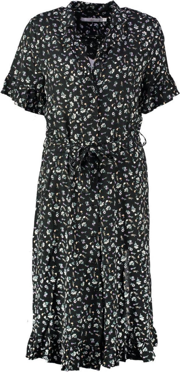 Aaiko soepele zwart gebloemde viscose blouse jurk - Maat S