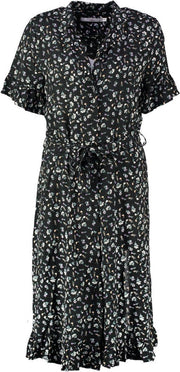 Aaiko soepele zwart gebloemde viscose blouse jurk - Maat M