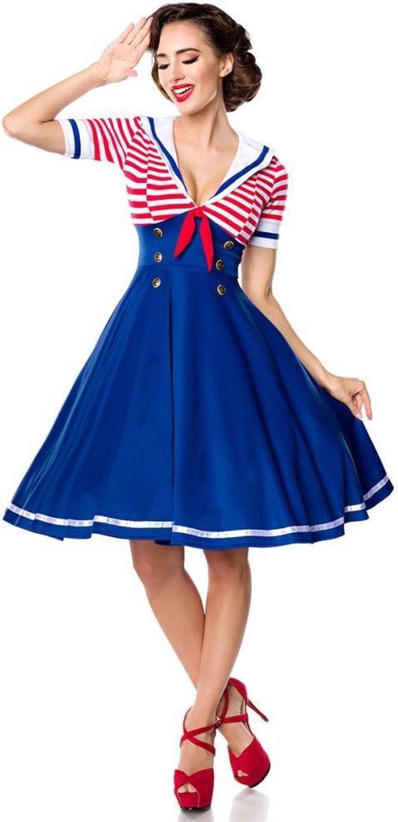 Belsira Swing jurk -S- Navy Style Blauw/Rood