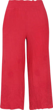 Cassis - Linnen broek met borduurwerk - Rood