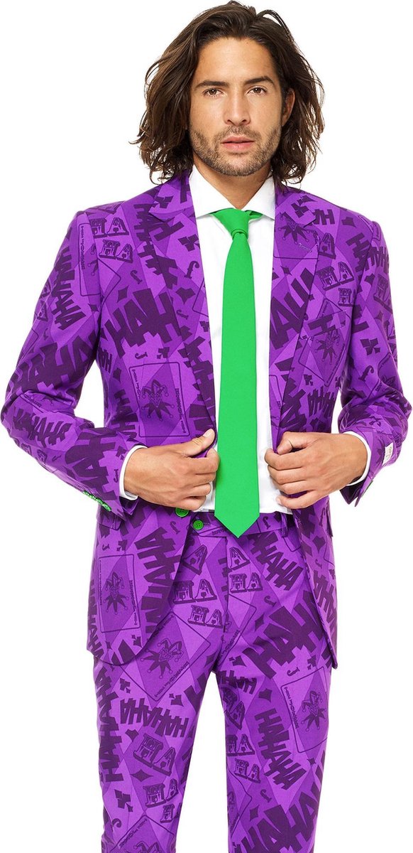 Opposuits Verkleedpak Joker Heren Polyester Paars/groen Mt 56