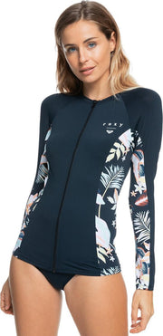 Roxy - UV Zwemshirt met rits voor dames - Beach Classics - Antraciet/Bloemen - maat S