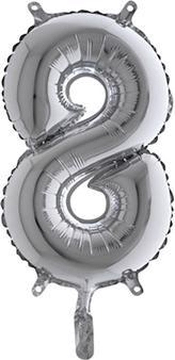 Folieballon - Cijfer 8 - Zilver - Grabo balloon - 35cm