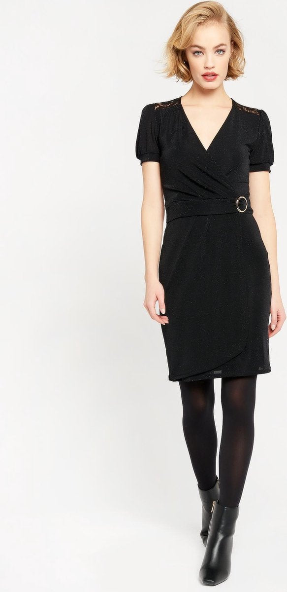 Mini jurk met lurex en ceintuur - Zwart