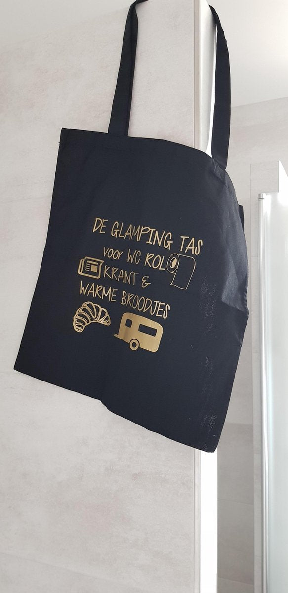 Camping glamping Tas  naar de camping vaderdag moederdag verjaardag vrouw man met grappige tekst bedrukt cadeau opa mama papa opa oma vrouwen dames mannen heren anders dan tekstbord