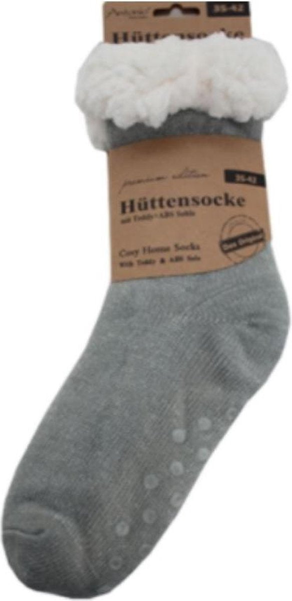 Huissokken dames anti slip - licht grijs met lurex - One size