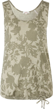 s.Oliver Top Dames Mouwloos - Brede Schouderbandjes - Lage Uitsparing - Bloemenprint - Groen - Maat S (36)
