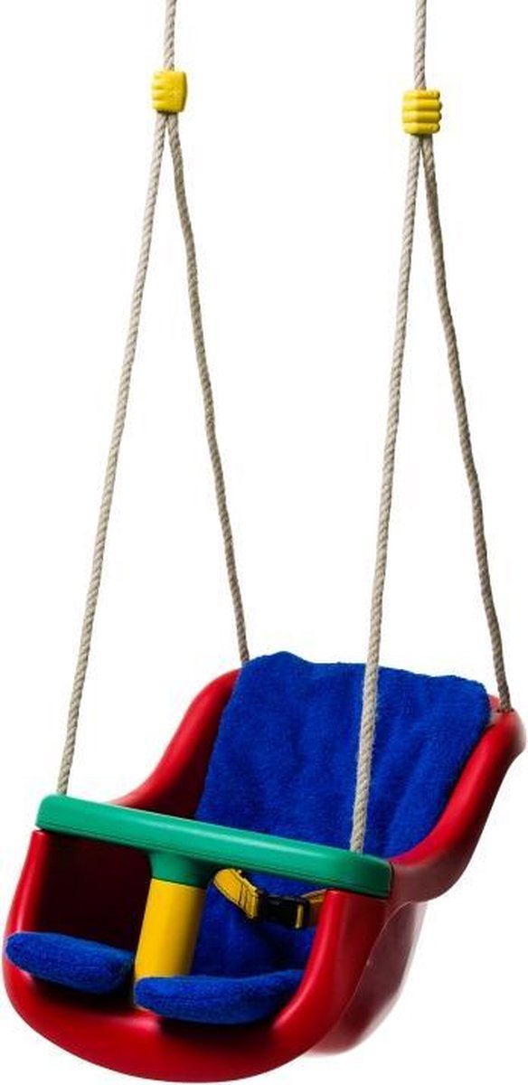 Déko-Play peuter schommel de luxe Rood met inlegkussen blauw en PH touwen.