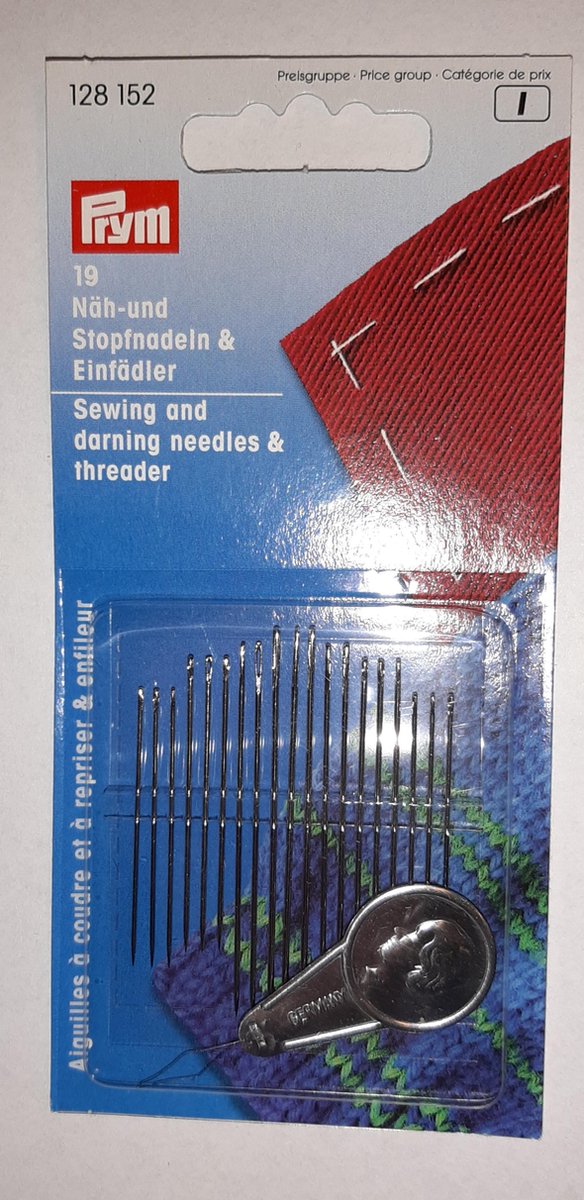 Prym 128152 - 19 naai- en stopnaalden assorti & draaddoorsteker wilhelmientje - lengte naalden 39 - 55 mm