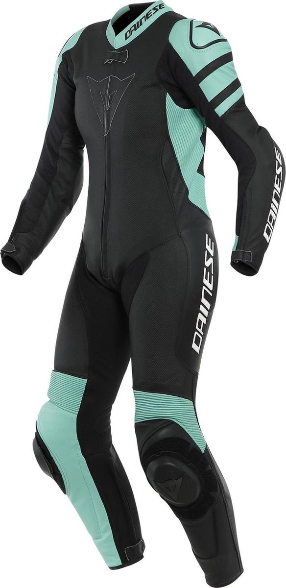 Dainese Killalane Perforated Lady Black Matt Acqua Green Black 1 Piece Motorcycle Suit 40