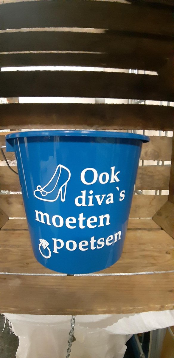 Emmer - Tekst - 5 liter - Blauw - Ook diva's moeten poetsen - Kado - Gift