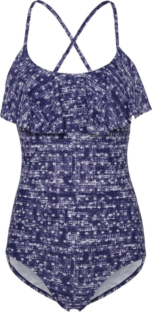 Badpak dames met een volante voorkant - Blauwe jean - L