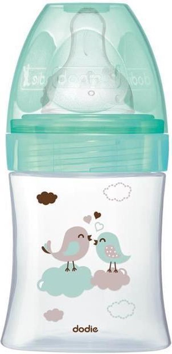 Dodie - Initiatiefles + glas 150ml Bird Green