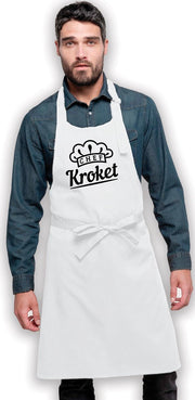 Chef Kroket - Keukenschort - Kookschort  - BBQ - Barbecue schort - Keuken - Grappig - Dames Heren - Wit - Donkey Designs