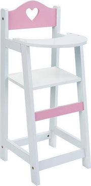 Poppen Kinderstoeltje Hout Wit met Roze -HARTJE afm. 26