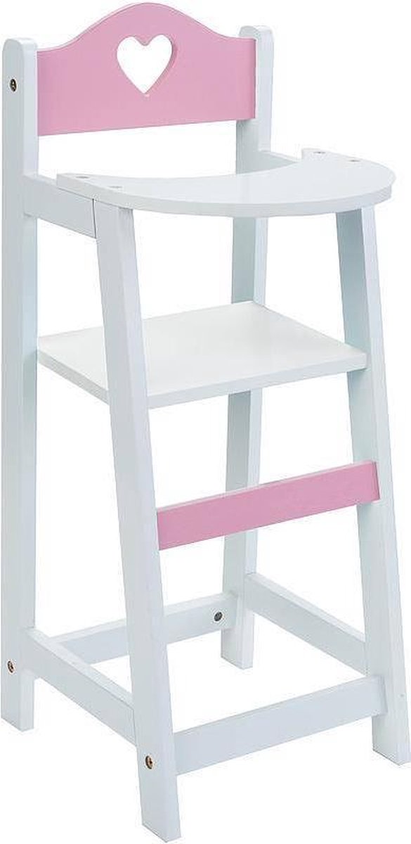 Poppen Kinderstoeltje Hout Wit met Roze -HARTJE afm. 26
