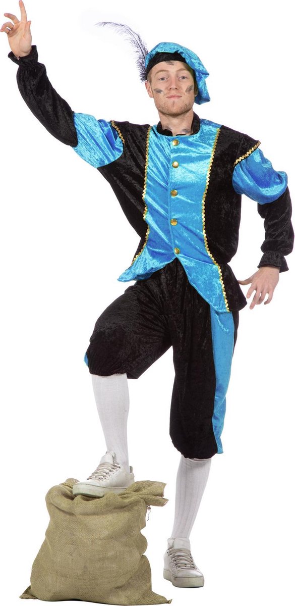 Budget Piet kostuum zwart/aqua voor volwassenen