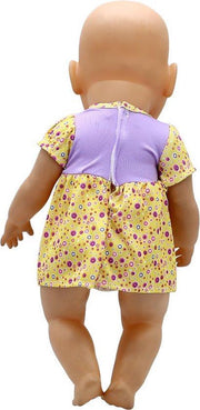Poppenkleertjes voor babypop - Geel/paars jurkje met konijntje en strikje geschikt voor poppen met lengte van circa 43 cm zoals Baby born