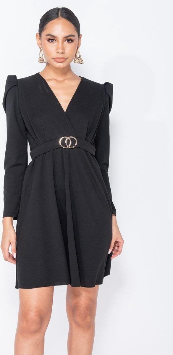 PARISIAN Puffed Sleeve Wrap Front Mini Dress - Dames - Zwart