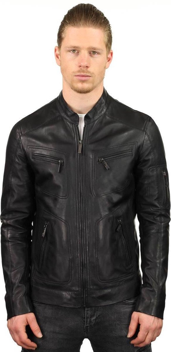Versano Jackson Leren Heren Jas Heren Bikerjack 5XL - Zwart