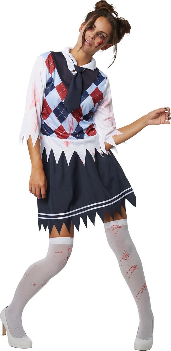 dressforfun - Griezelig schoolmeisje M  - verkleedkleding kostuum halloween verkleden feestkleding carnavalskleding carnaval feestkledij partykleding - 302226