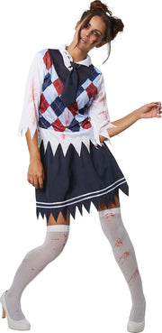 dressforfun - Griezelig schoolmeisje L  - verkleedkleding kostuum halloween verkleden feestkleding carnavalskleding carnaval feestkledij partykleding - 302227