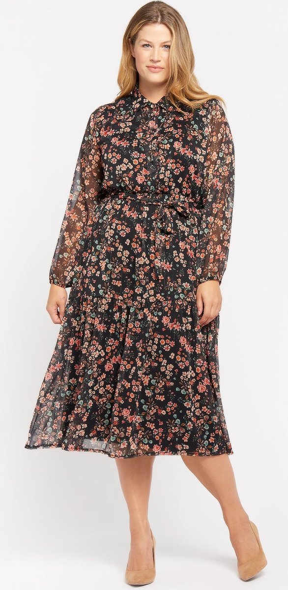 Maxi hemdjurk met bloemenprint - Zwart